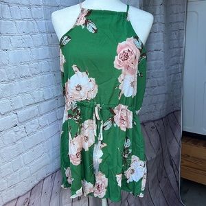 Pink floral green romper Zaful